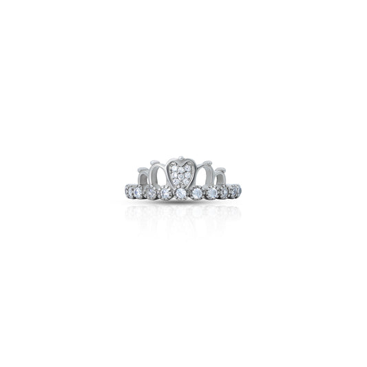 Crown-shaped silver ring with sparkling American diamonds