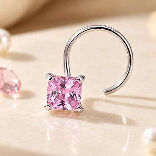 Silver Beautiful Square Purple Gem Nosepin
