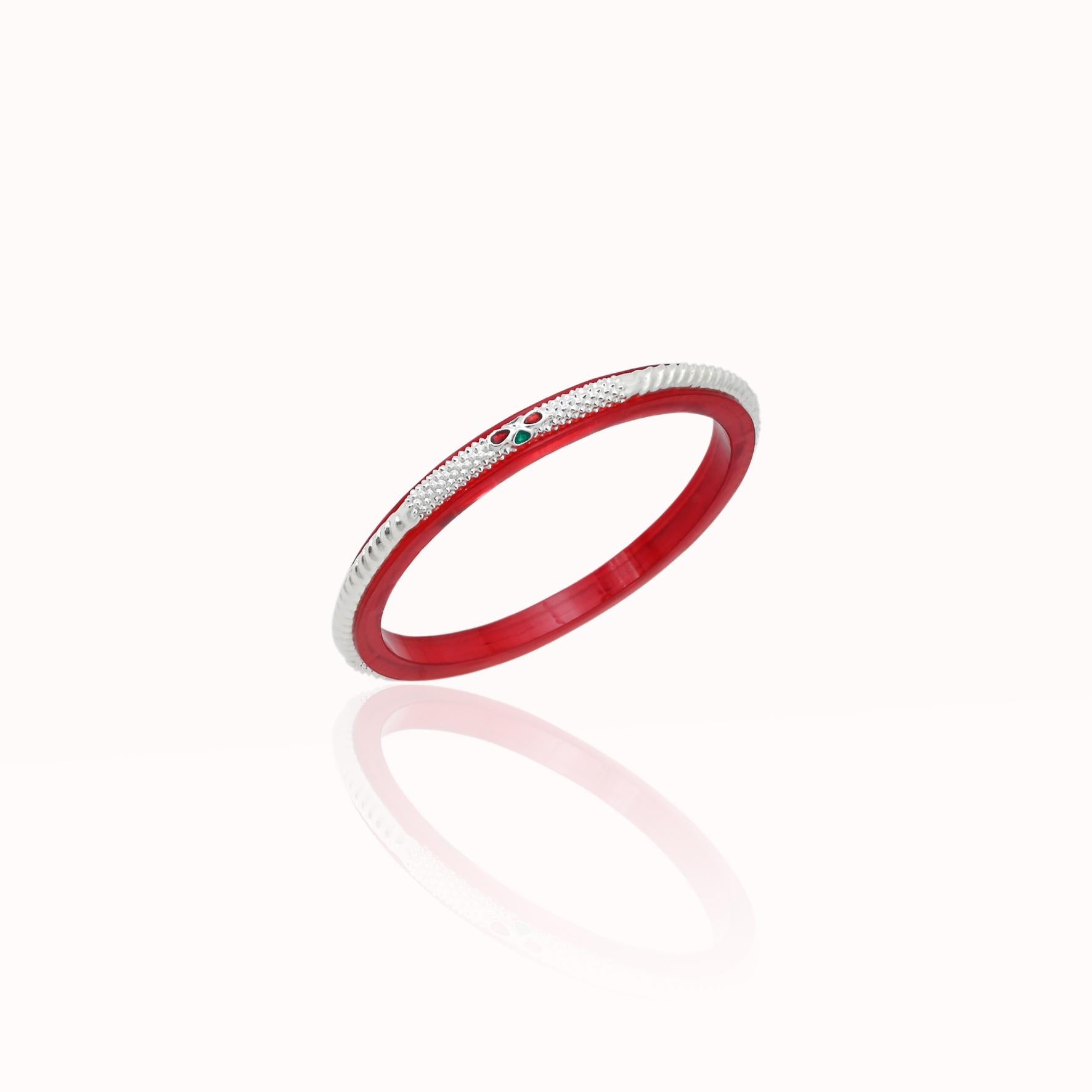 SIlver Beautiful Red Plastic Bangles In Pair