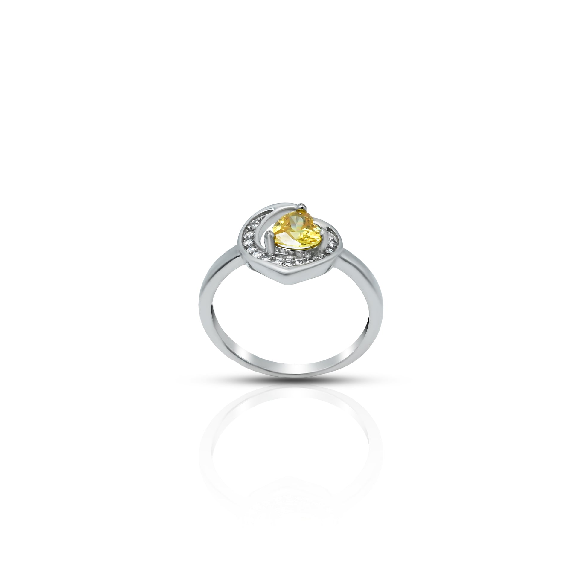 Elegant silver ring featuring a yellow heart stone.