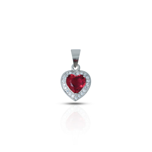 Sterling silver chain pendant featuring a small ruby heart