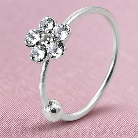 Silver Center CZ Stones Flower Design Nosepin for Girls