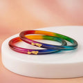 Rainbow Gradient Resin Bangles with Gold Peacock