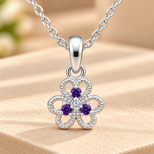 Sterling Silver Blue Stone Floral Pendant