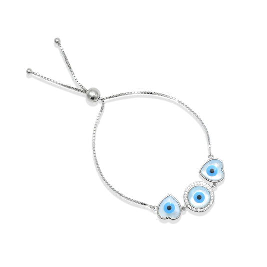 Sterling silver bracelet for girls featuring a solitaire elegant evil eye charm