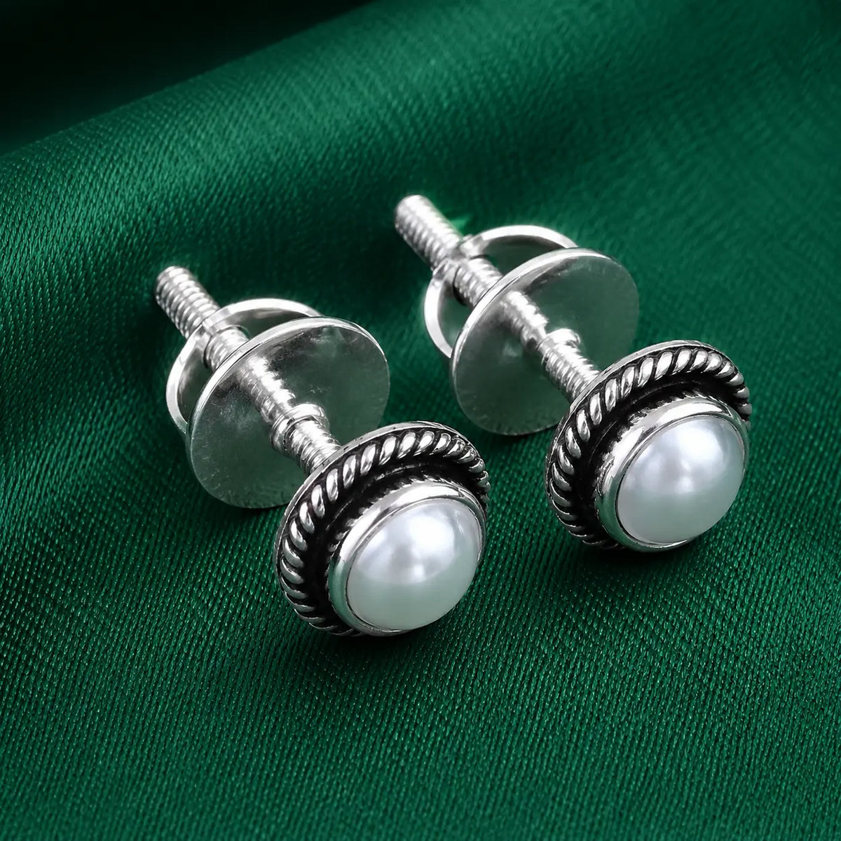 Oxidised Silver Pearl Earrings for Women & Girls