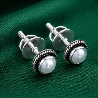 Oxidised Silver Pearl Earrings for Women & Girls