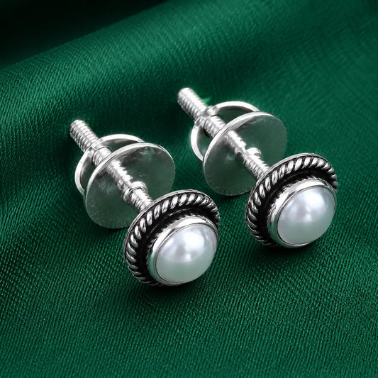 Oxidised Silver Pearl Earrings for Women & Girls