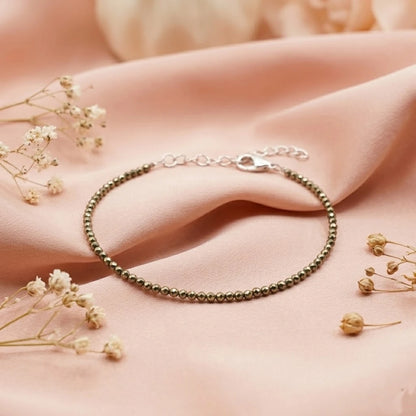 Dainty Faceted Pyrite Silver Anklet