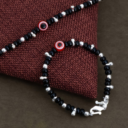 Black Beads & Red Evil Eye Silver Baby Bracelet