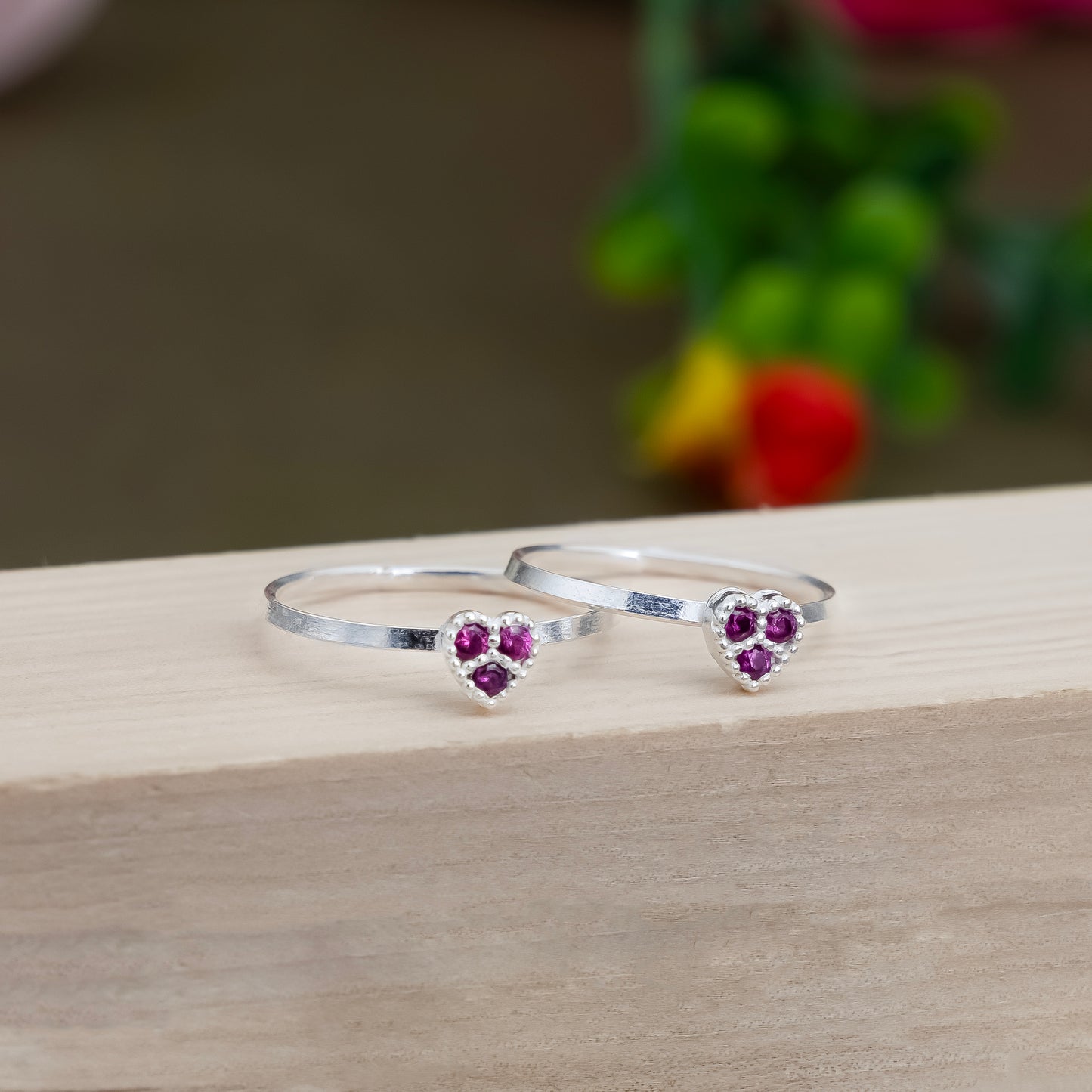 Silver Toe Rings Heart Shape with Gemstone