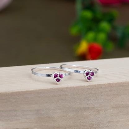 Silver Toe Rings Heart Shape with Gemstone