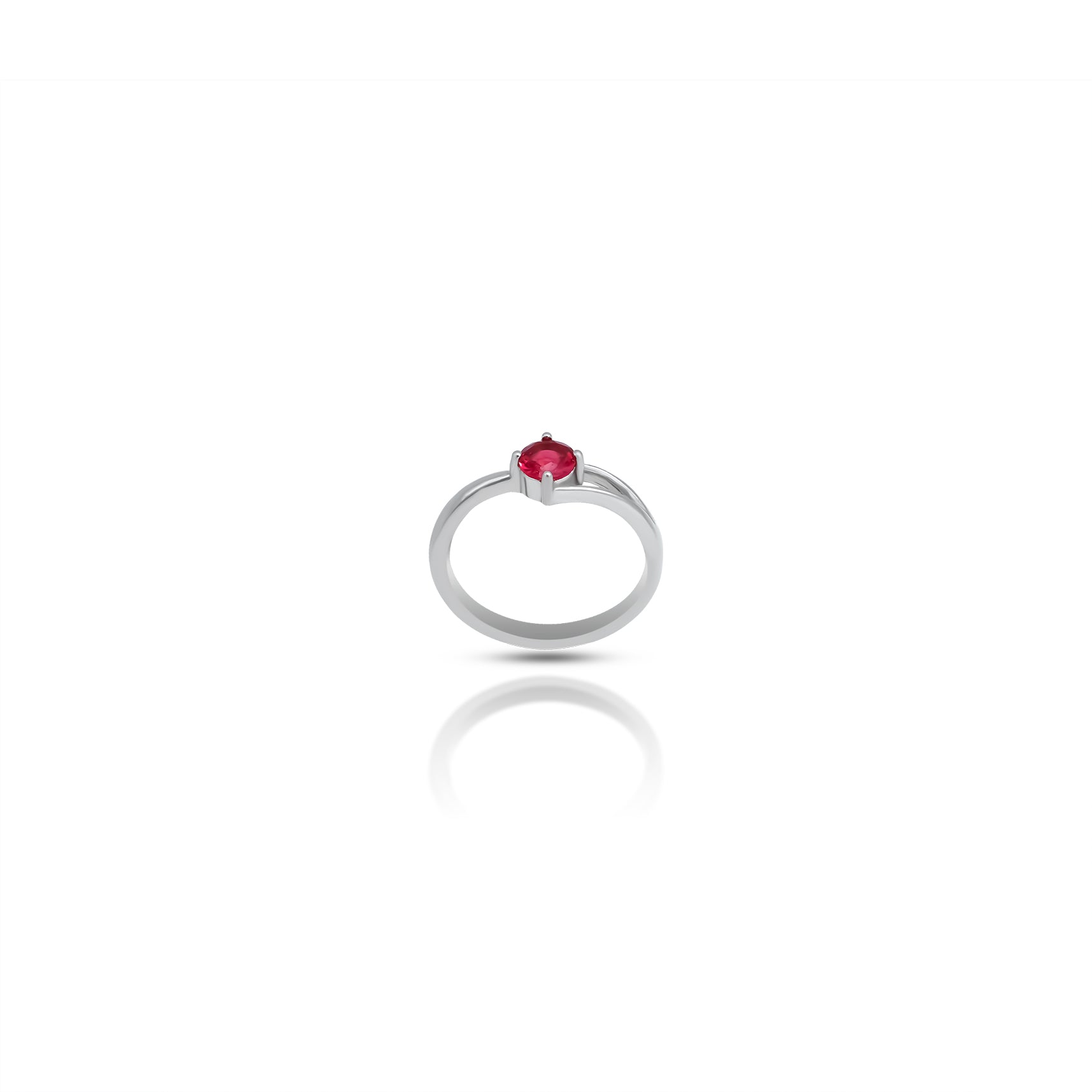 Sterling Silver Round Red Ruby Stone Ring