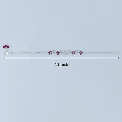 Silver Pink Floral Payal Delicate Flower Design Anklet