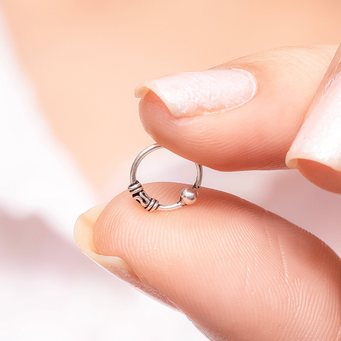 Vintage Silver Nose Ring with Bead Detailing