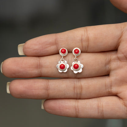 Floral Radiance Red Stone Earrings