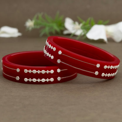 Heritage Red Bangles with Silver Detailing