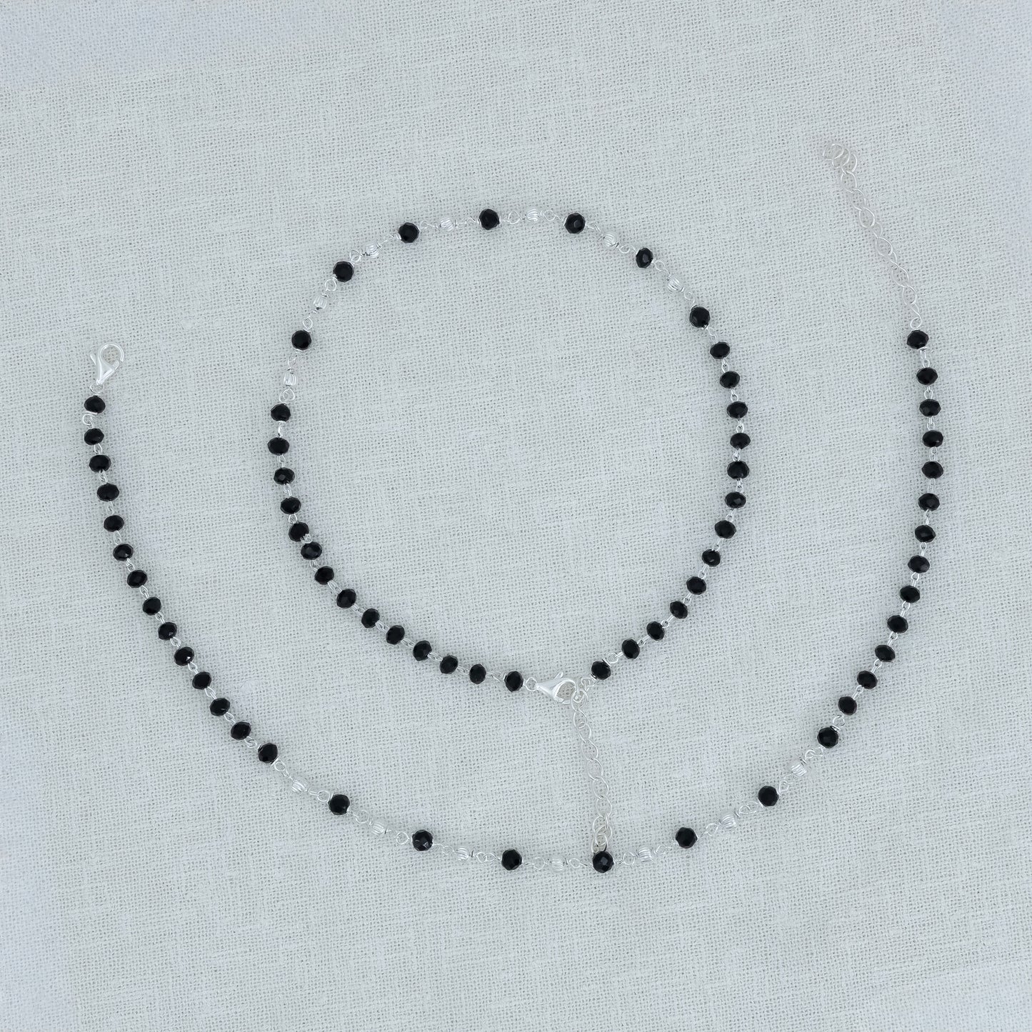 Silver Anklet with Black Beads Traditional