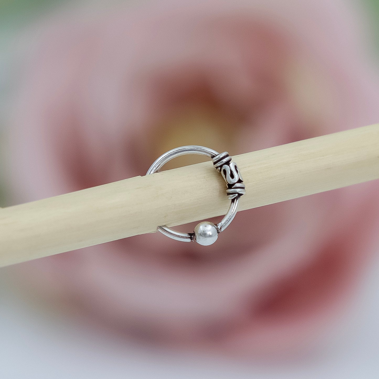 Vintage Silver Nose Ring with Bead Detailing