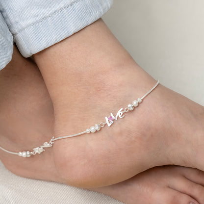 Delicate Silver Love Anklet - Designer & Lightweight for Daily Style.