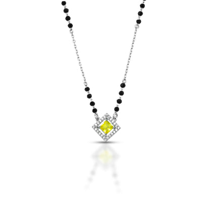 Sterling Silver Yellow Stone Square Shape Mangalsutra