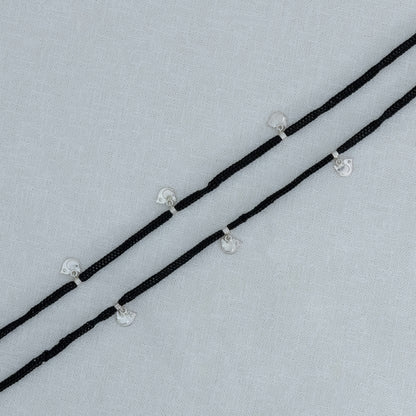 Elegant Silver Charm Thread Anklet with Black Dori & Cute Bird Drop