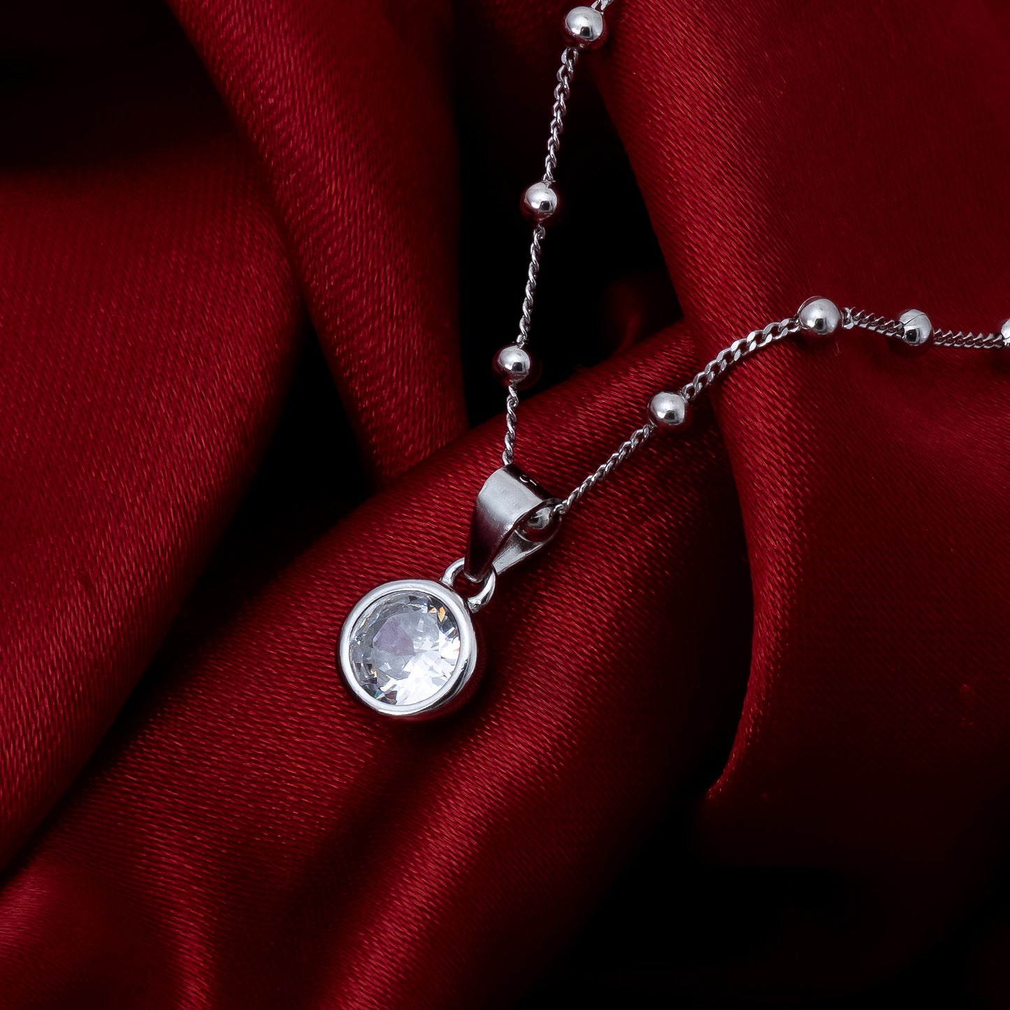 Silver Round Solitaire Pendant & Earrings Set