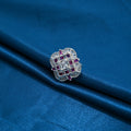 Floral Elegance Silver Ring with Pink Stones and Center White Gem for Girls.