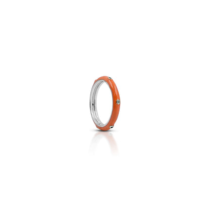 Sleek orange enamel silver ring with crystal detailing.