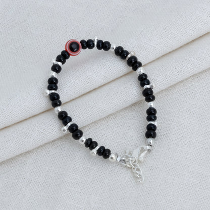 Black Beads & Red Evil Eye Silver Baby Bracelet