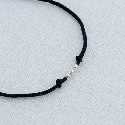 Silver Three Beads Dhaga Bracelet