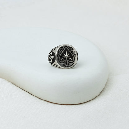 Silver "Design Of Hole Cards Craze" Boys Ring