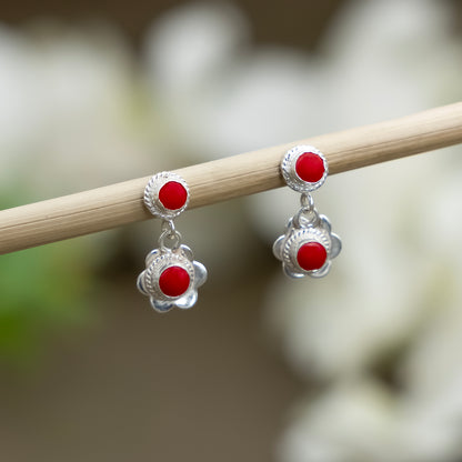 Floral Radiance Red Stone Earrings