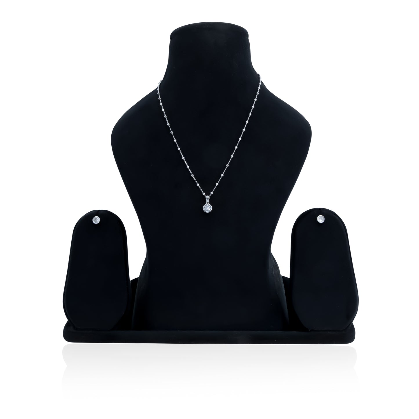 Silver Round Solitaire Pendant & Earrings Set