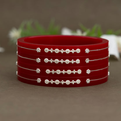 Heritage Red Bangles with Silver Detailing