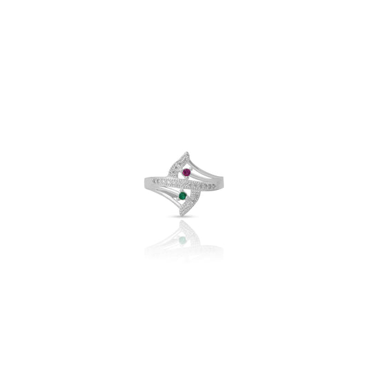 Green and Purple Stone Silver Ring For Girls 