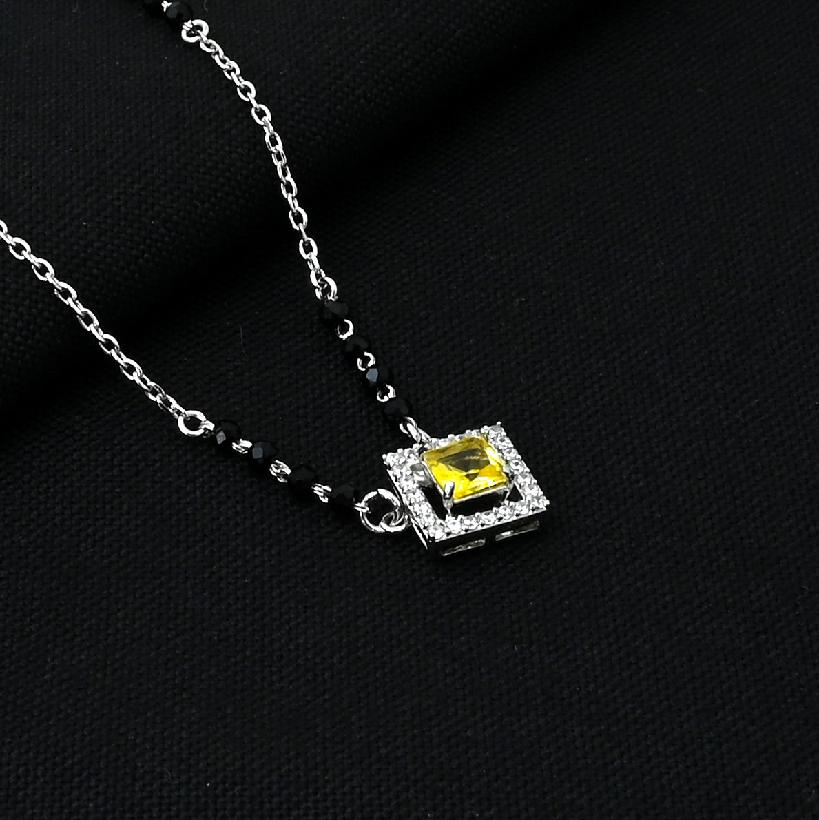 Sterling Silver Yellow Stone Square Shape Mangalsutra