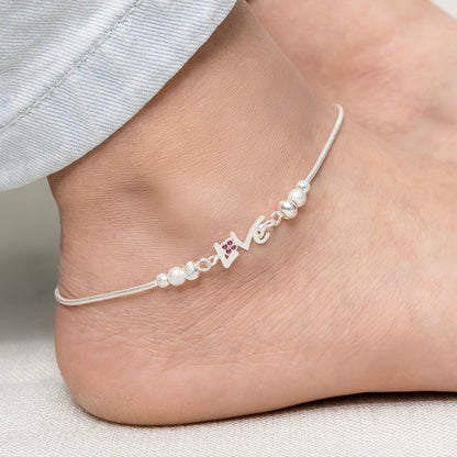 Delicate Silver Love Anklet - Designer & Lightweight for Daily Style.