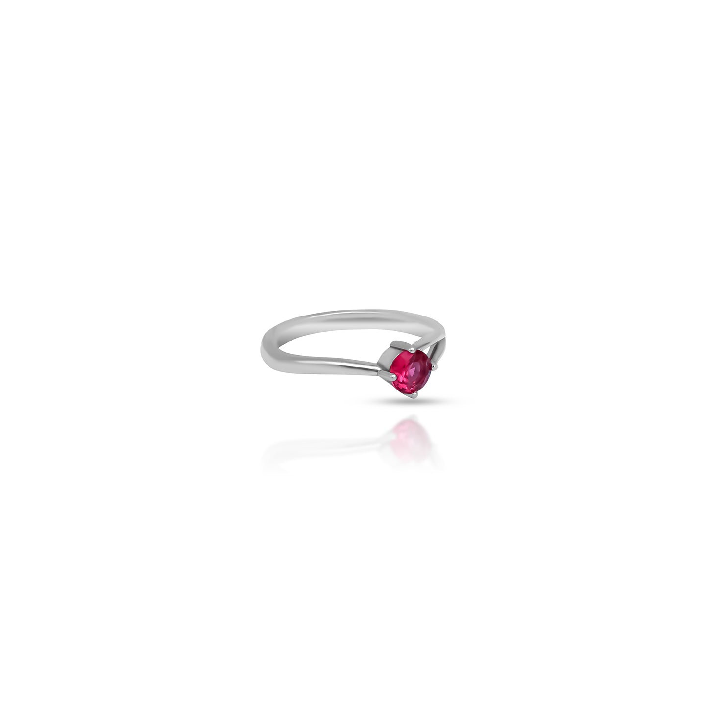 Sterling Silver Round Red Ruby Stone Ring