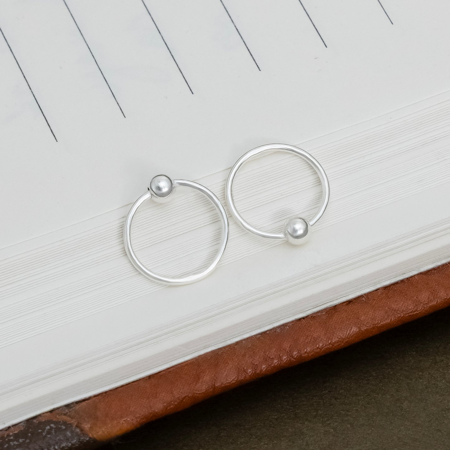 Minimal Silver Hoop Earrings with Bead Accent