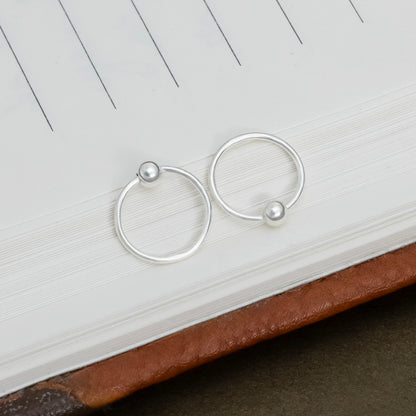 Minimal Silver Hoop Earrings with Bead Accent
