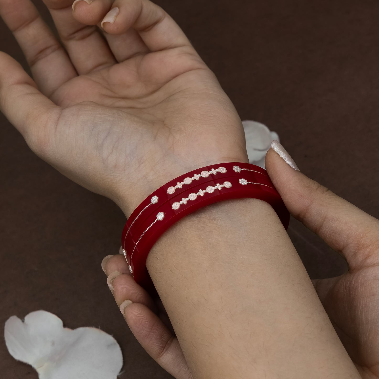 Heritage Red Bangles with Silver Detailing