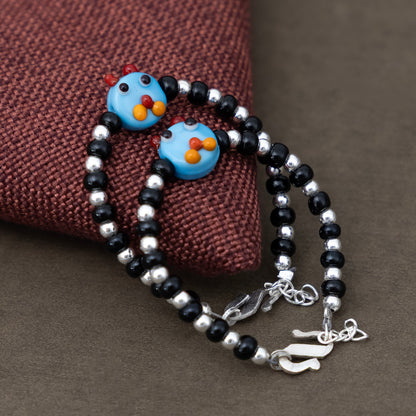 Blue Playful Silver & Black Beaded baby Bracelet