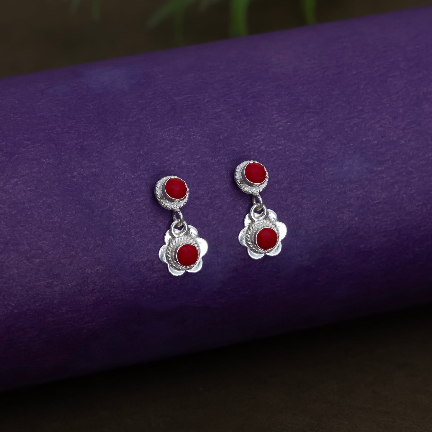Floral Radiance Red Stone Earrings