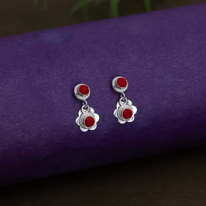 Floral Radiance Red Stone Earrings