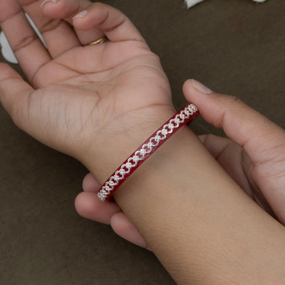 Red Bangles with Intricate Pure Silver Chain