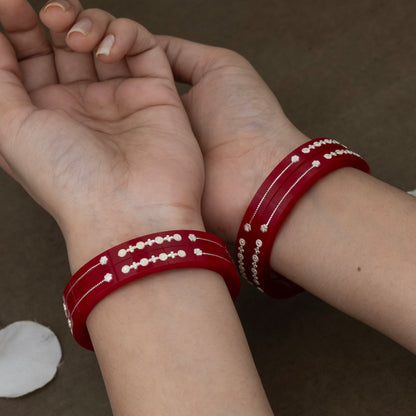 Heritage Red Bangles with Silver Detailing