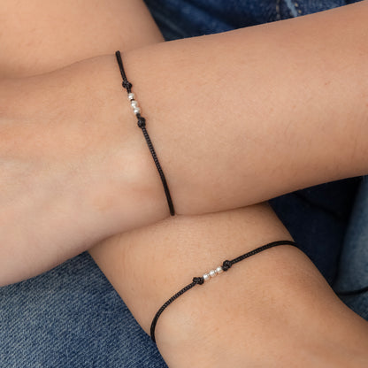 Silver Three Beads Dhaga Bracelet