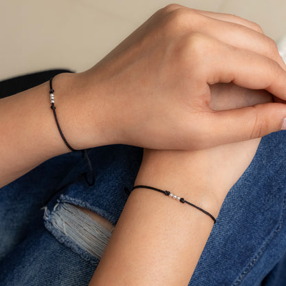 Silver Three Beads Dhaga Bracelet