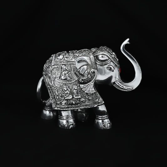 Premium oxidized silver-coated elephant Murti, ideal for enhancing your space with elegance and spiritual energy.